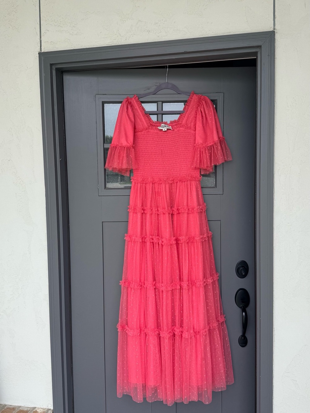 JessaKae Coral-Pink Tiered Tulle Maxi Dress
